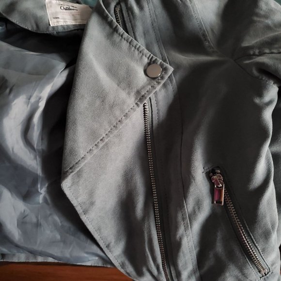 H&M Kids Diagonal Zip Lined Long Sleeve Moto Jacket Ash Gray Girls Size 12-13Y - Picture 5 of 13